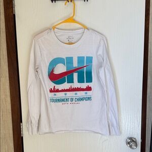 Nike Kids White Long Sleeve Tee with Red and Blue Graphic